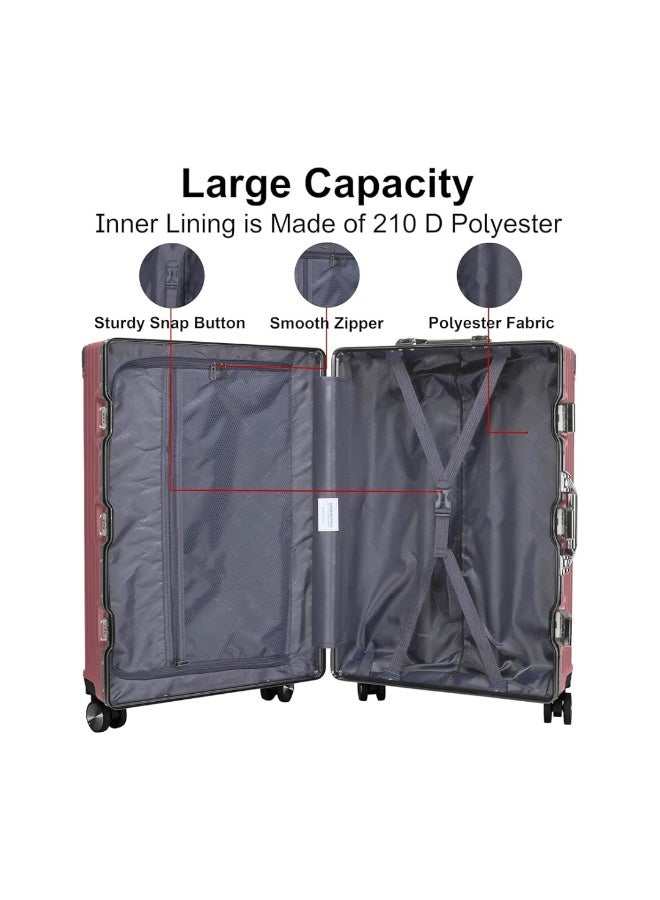 POGAGO Lightweight Aluminum Frame Polycarbonate Hard Case Luggage Set | 3-Piece Trolley Suitcase (20/24/28 Inch) | Silver Checked Luggage with 360° Double Spinner Wheels - Image 4